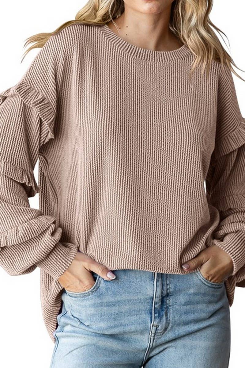 CWTBLL3202_BALLOON SLEEVE CREW NECK LAYERED SLEEVE PULLOVER