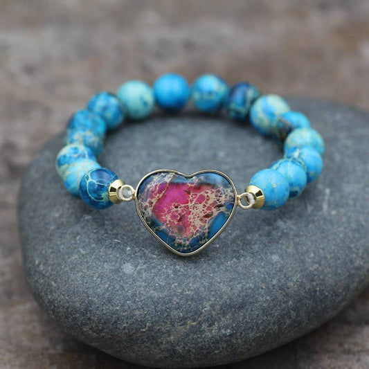 HEART 10MM BEADED BRACELETS WITH STRETCHY BANDS
