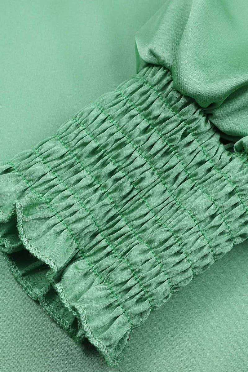 CWTBLL3858_SOLID COLOR ROUND NECK SLEEVE TIE WAIST SATIN TOP