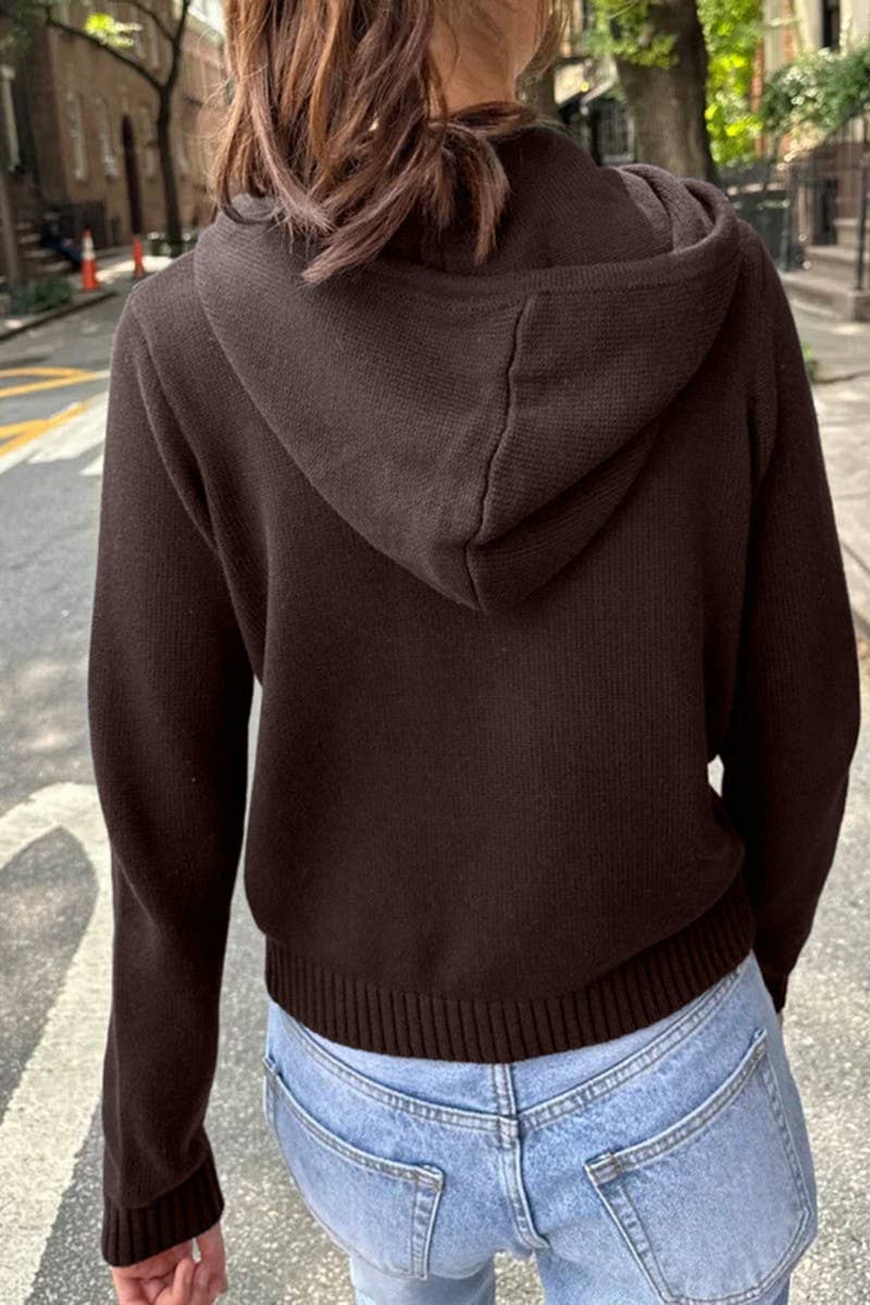 CWOCAL00752_SOLID ZIP UP HOODED KNIT CARDIGAN