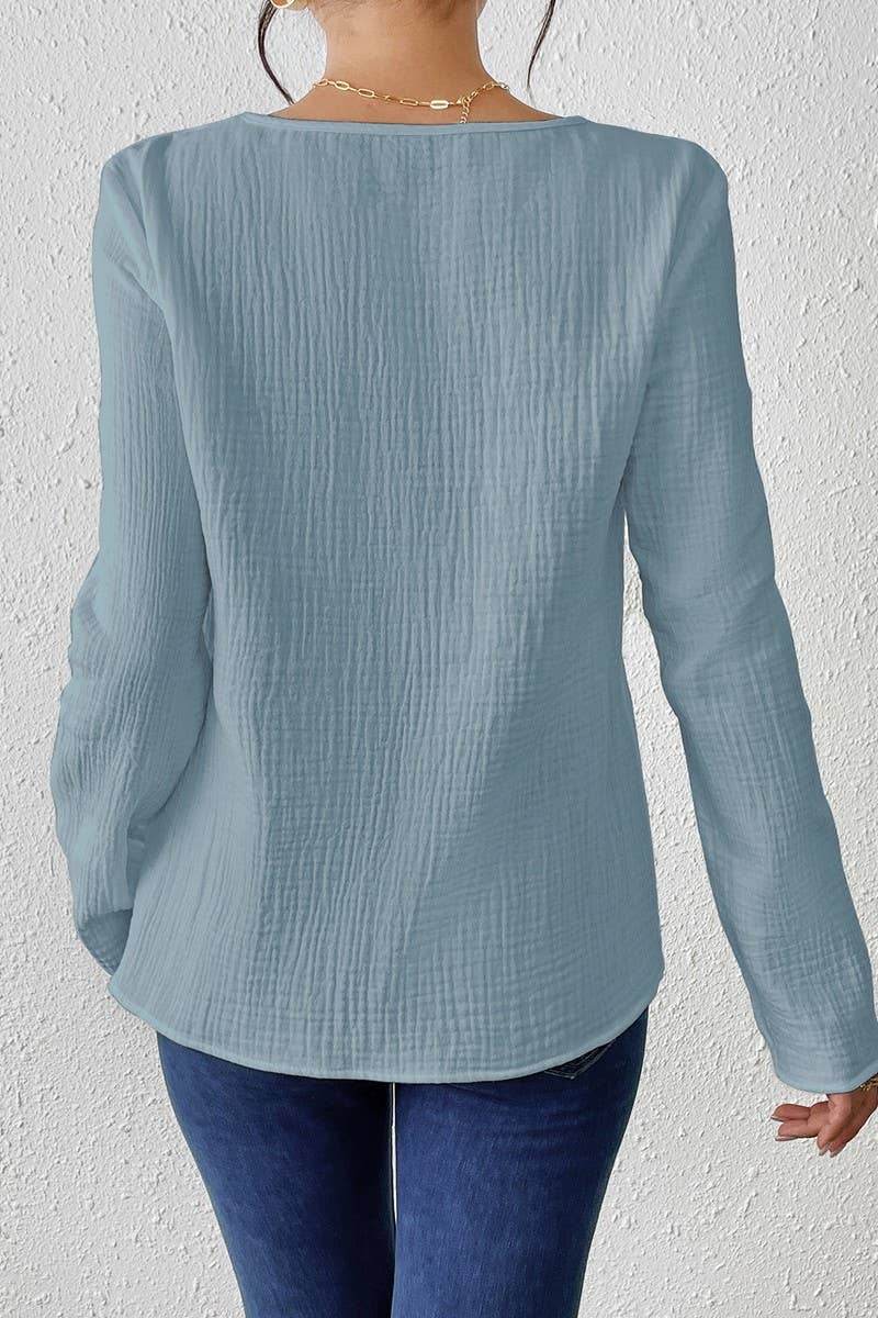CWTBLL3850_SLIM FIT SOLID COLOR COTTON-LINEN PULLOVER SHIRT