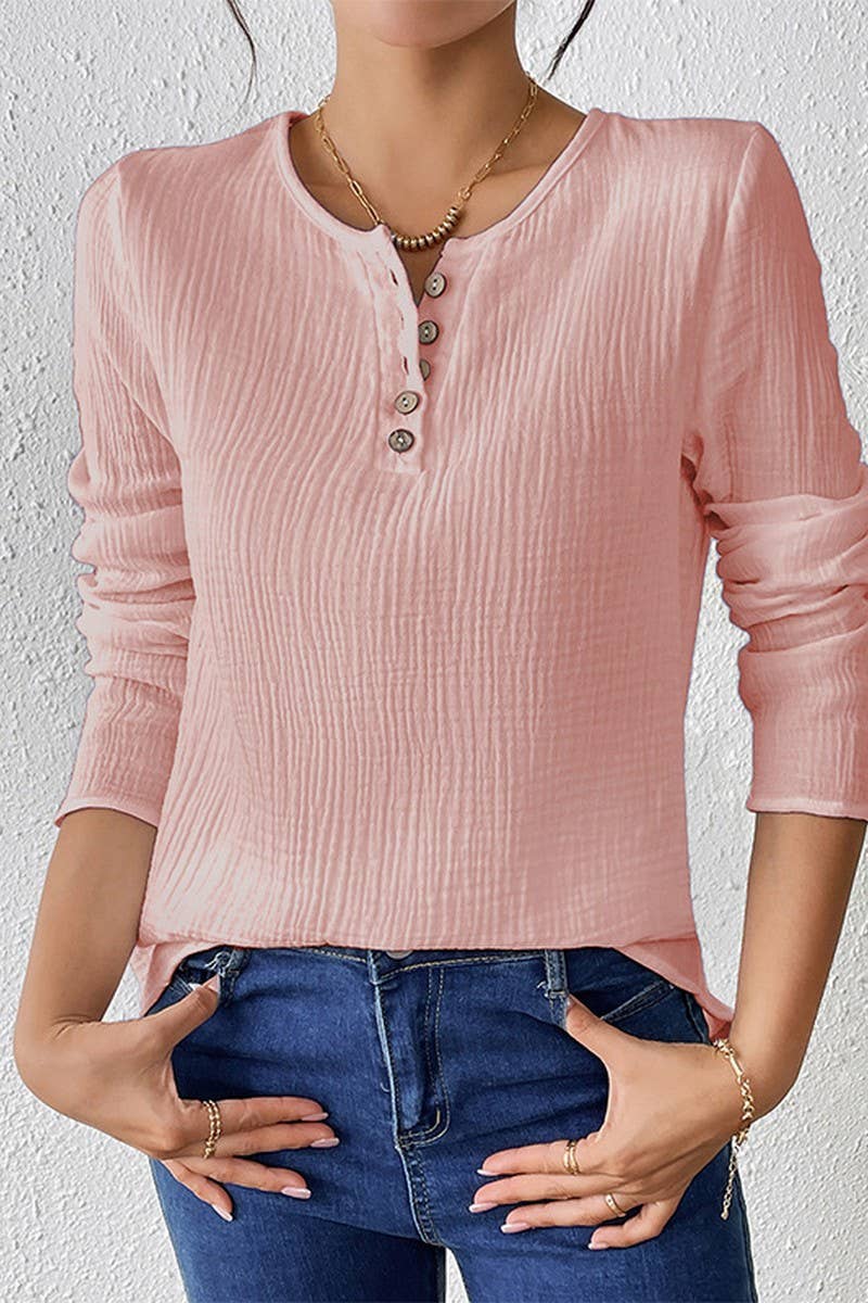 CWTBLL3850_SLIM FIT SOLID COLOR COTTON-LINEN PULLOVER SHIRT