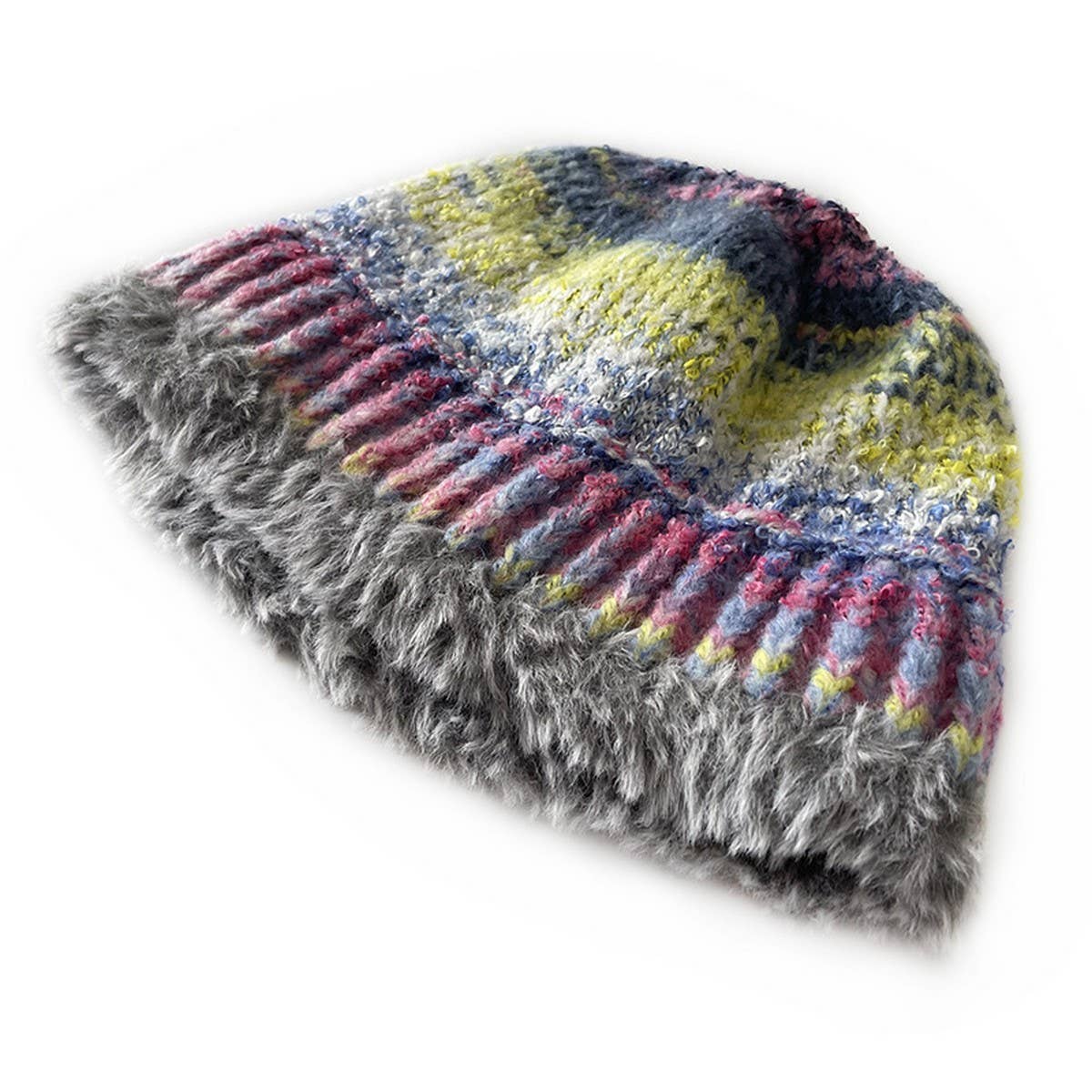ADULT KNITTED HAT COLORFUL STRIPED BUCKET HAT_CWAH2051