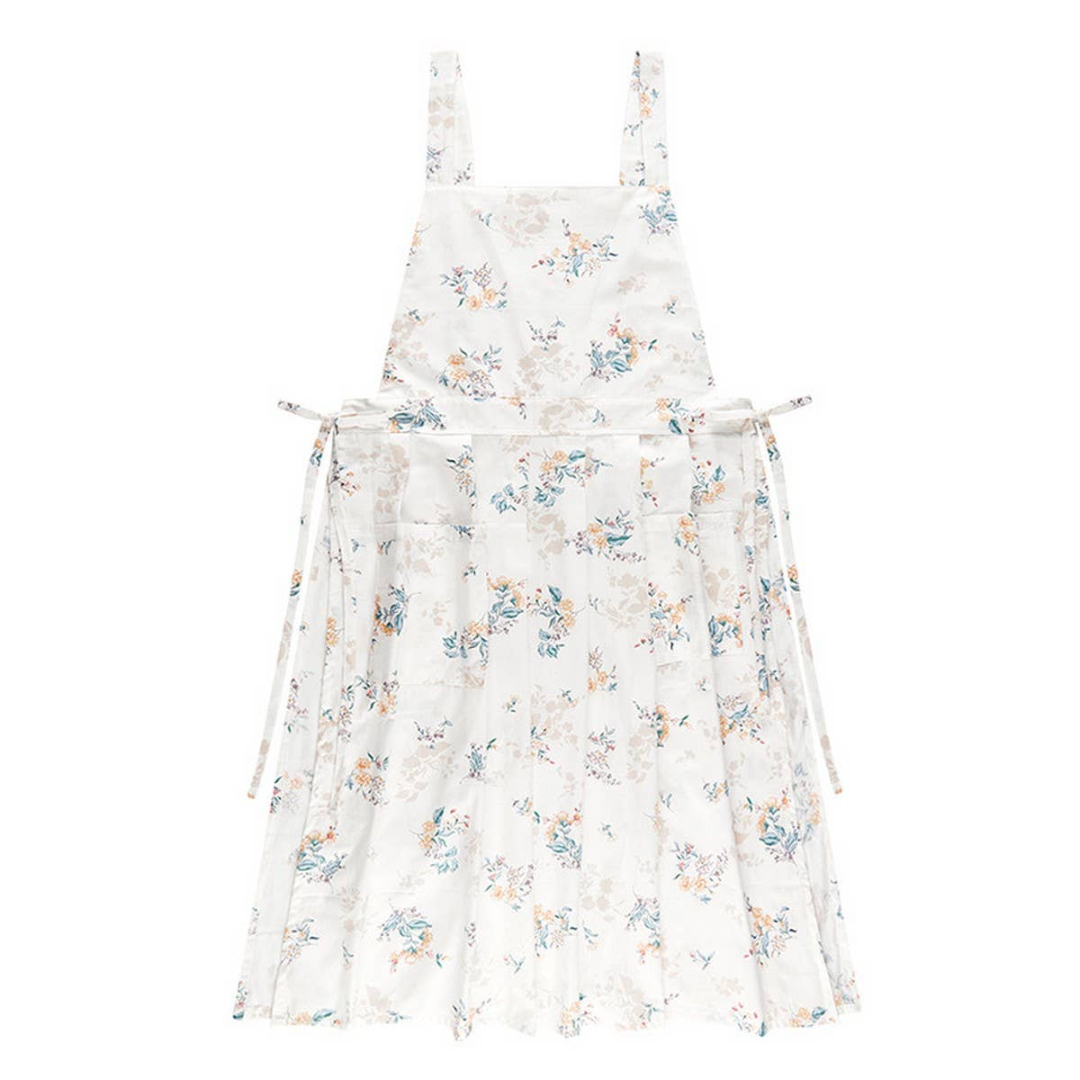 Extended Floral Print Linen Aprons with pockets_CWMM3306