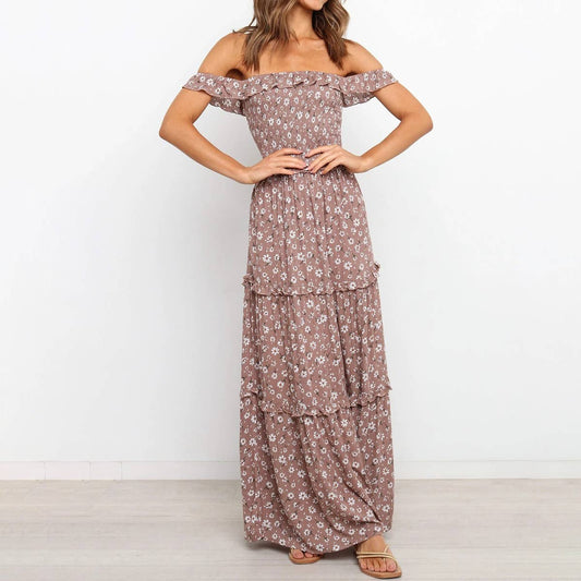 Fashionable floral one-shoulder strapless dress