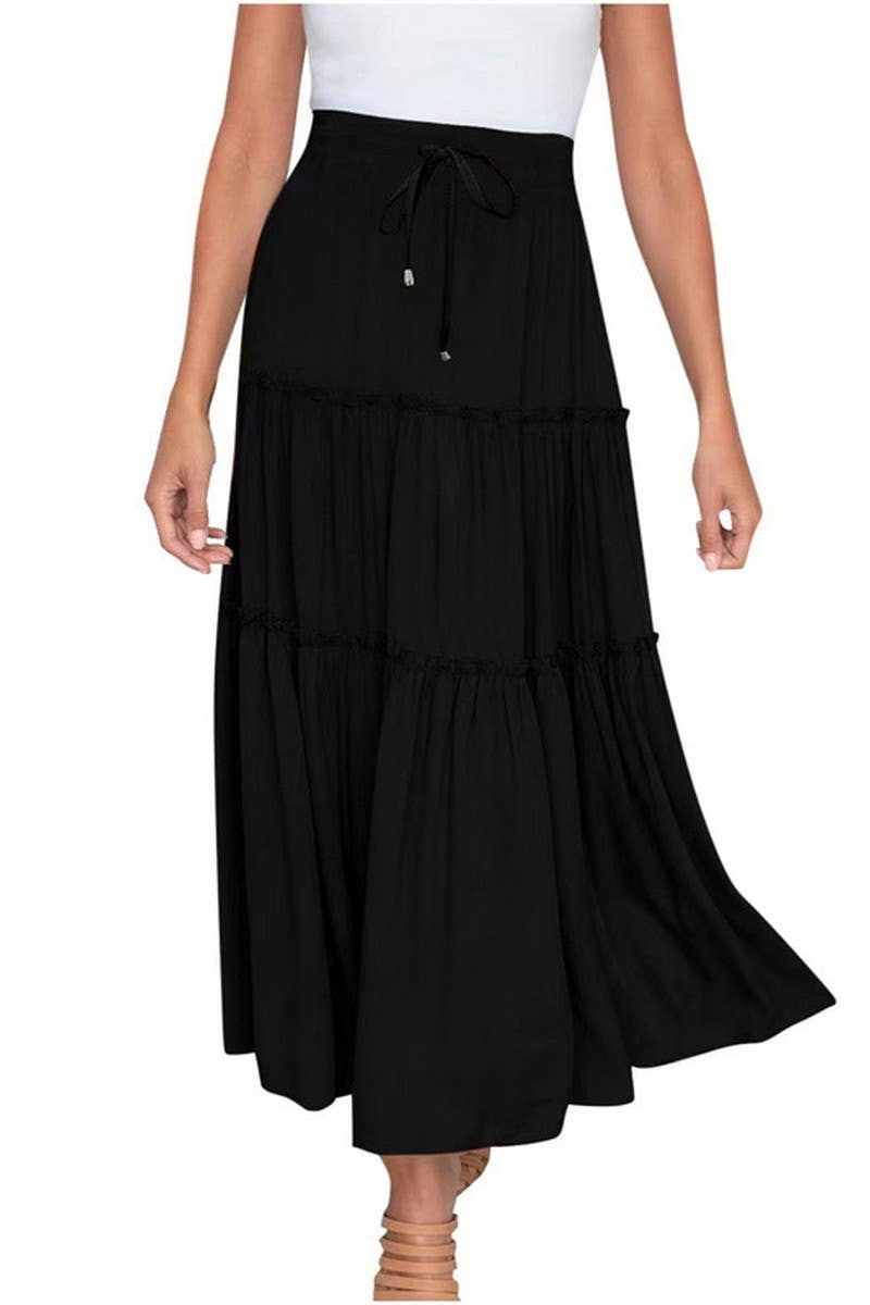 CWBLS0557_CASUAL SOLID PATCHWORK ELASTIC WAIST MAXI SKIRT