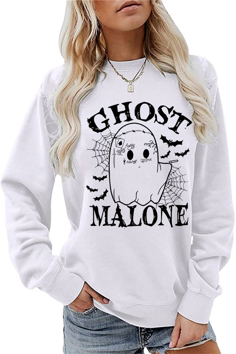 CWTSTL0364_WOMEN HALLOWEEN GHOST MALONE LONG SLEEVE PULLOVER