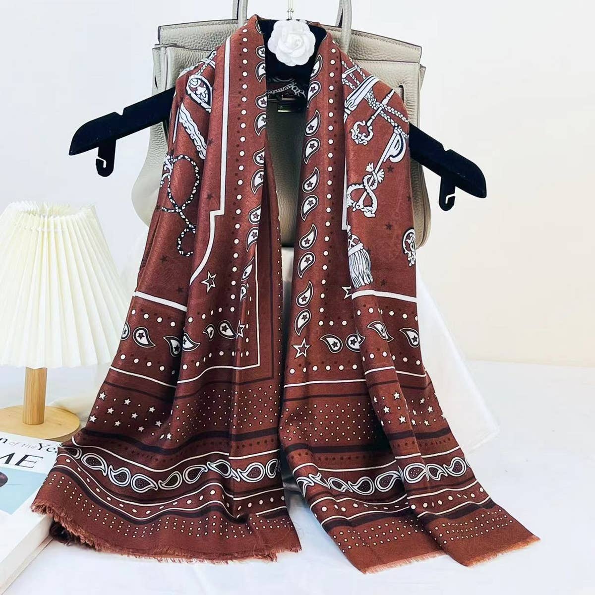 Chain Print Silk Wool Scarf ??Luxury Travel Shawl_CWASC0895