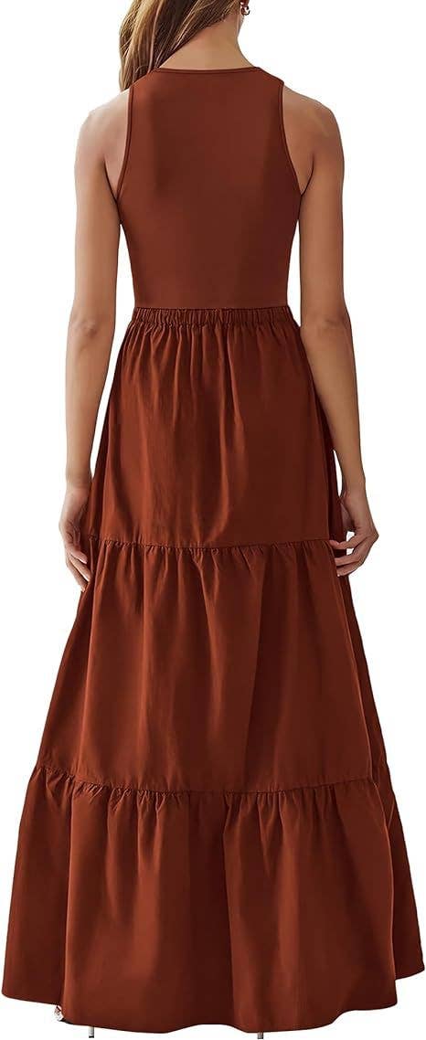 Crew-neck patchwork pit strip vest dress