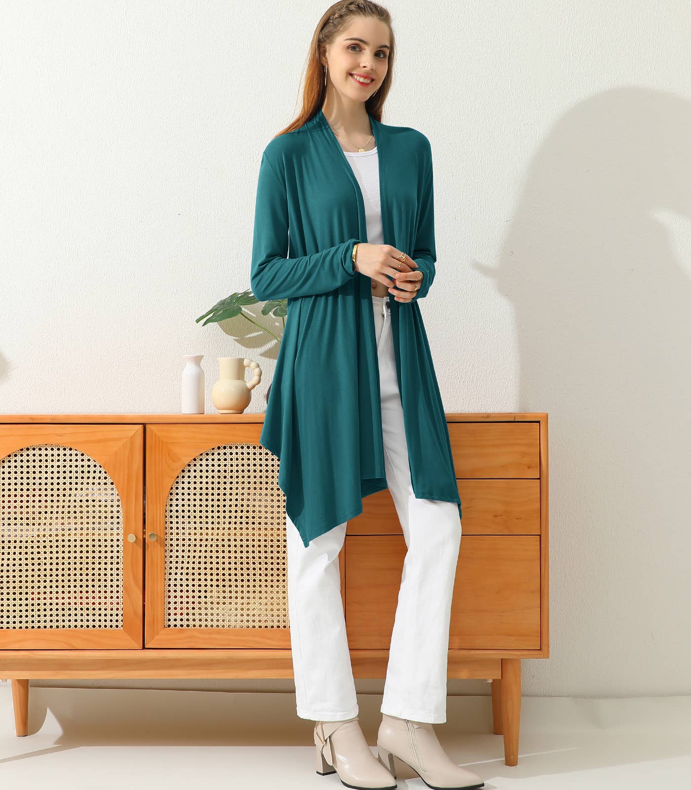 AWTL073_Long Sleeve Casual Open Front Long Cardigan