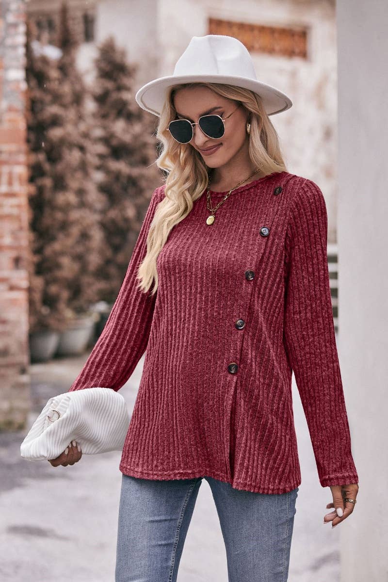 CWOSWL6468_CREW-NECK LONG-SLEEVED SWEATER WITH SPLIT BUTTONS