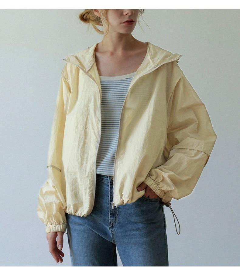 Breathable drawstring hooded sunscreen coat