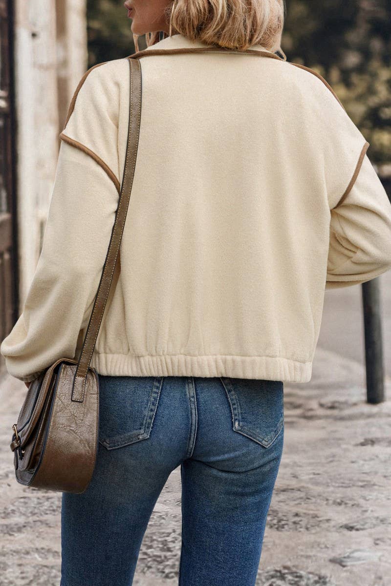 CWOCO1159_AUTUMN AND WINTER LAPEL SHORT ZIPPER JACKET