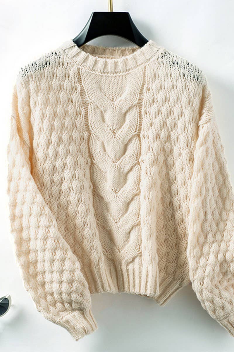 CWOSWL2836_CASUAL OPEN KNIT CABLE PULLOVER SWEATER