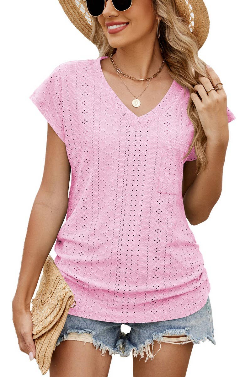 CWTTS1328_SUMMER SOLID COLOR V-NECK SHORT-SLEEVED T-SHIRT