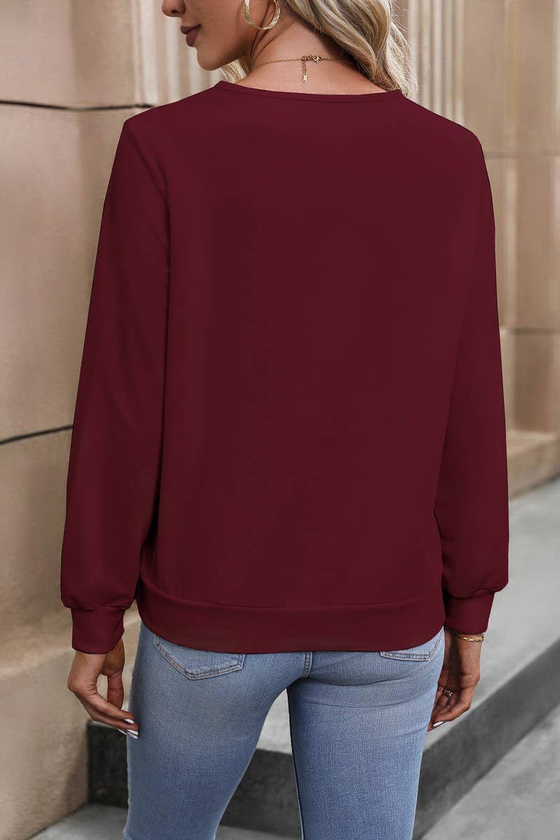 CWTBLL4041_SOLID WHITE V-NECK LONG SLEEVE SWEATSHIRT