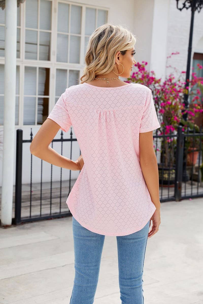 CWTBLS0435_Round Neck Short Sleeve Blouse