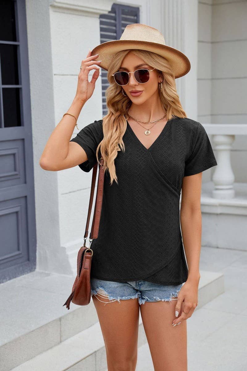 CWTTS0847_V-Neck Short Sleeve Knit Top