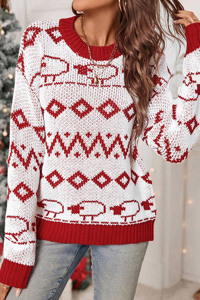 CWOSWL5059_LONG SLEEVE CREWNECK KNITTED CHRISTMAS SWEATER
