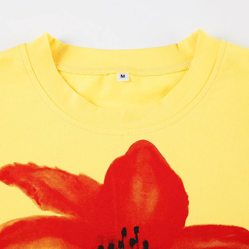 Crew neck slim-fit short-sleeved short T-shirt