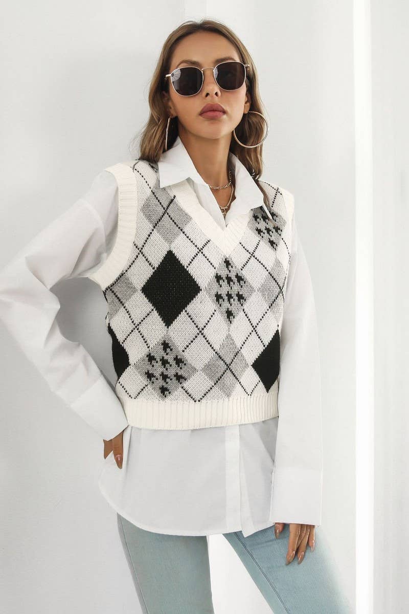 CWOV0487_HOUNDSTOOTH JACQUARD SWEATER VEST