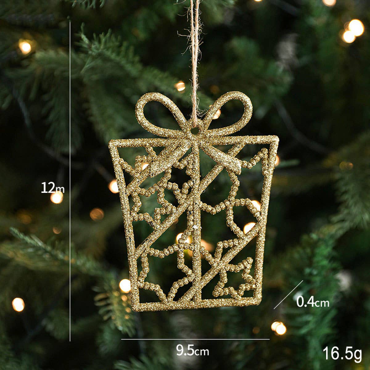 Gold Glitter Plastic Reindeer Christmas Ornament