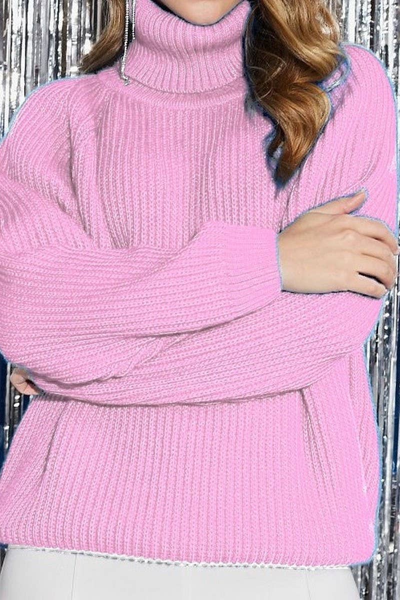 CWOSWL6378_TURTLENECK PULLOVER SOLID COLOR KNITTED SWEATER