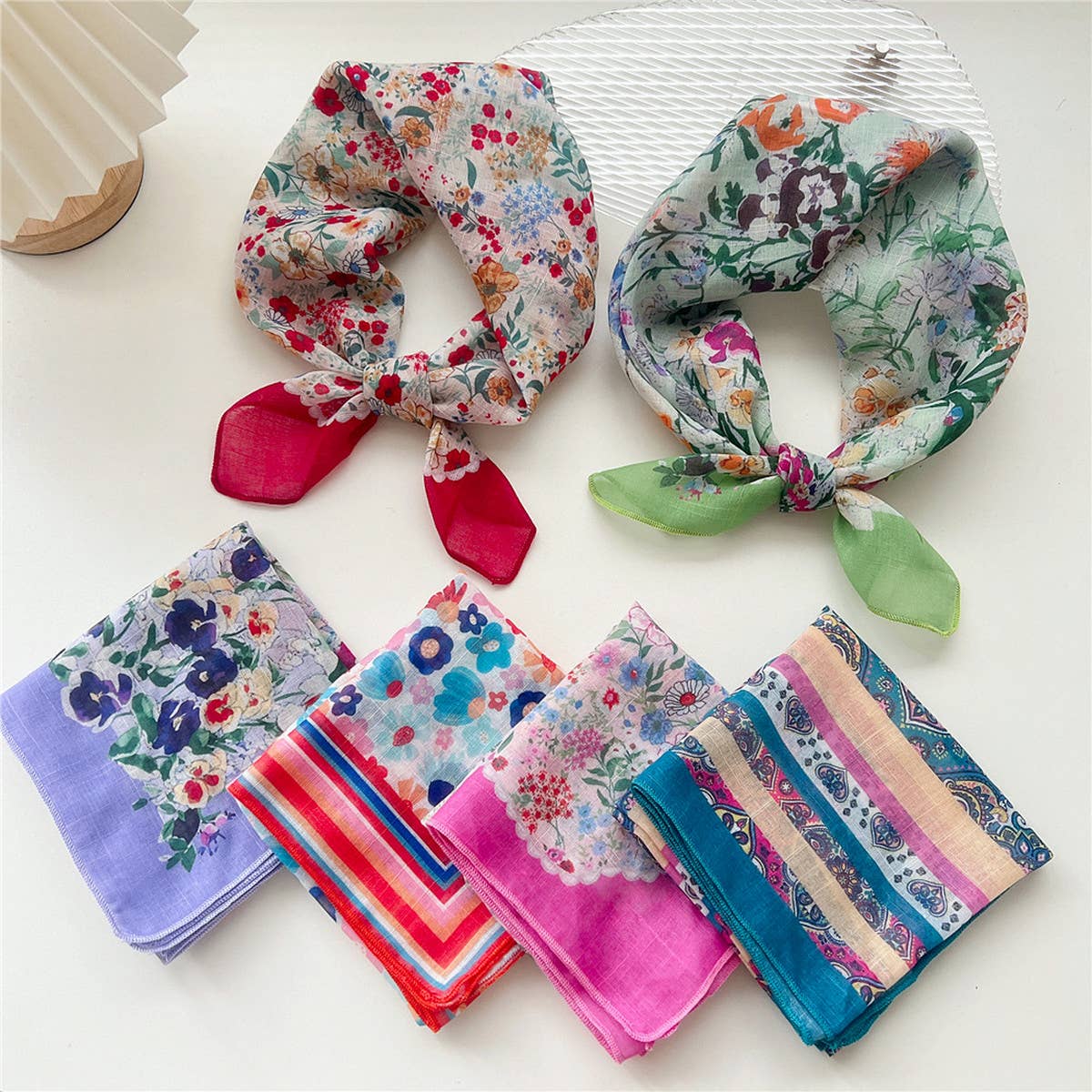 Cotton Linen Square Scarf - Breathable Neck Wrap