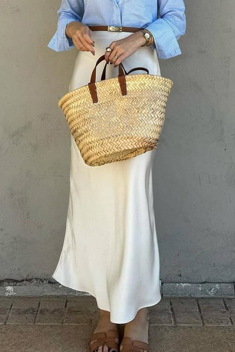 CWBLS00704_SOLID COLOR SATIN HIGH WAIST HIP SKIRT