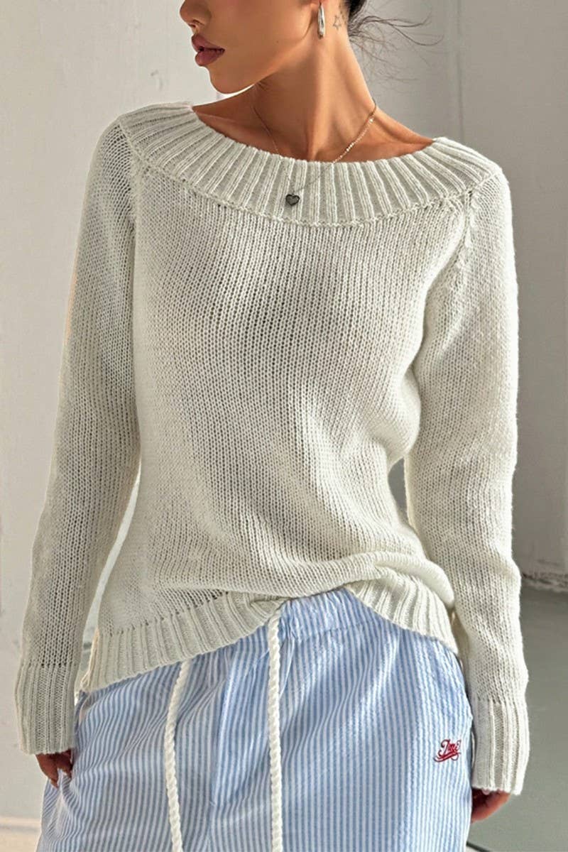 CWOSWL6867_CHIC OFF SHOULDER PULLOVER KNIT CASUAL SWEATER