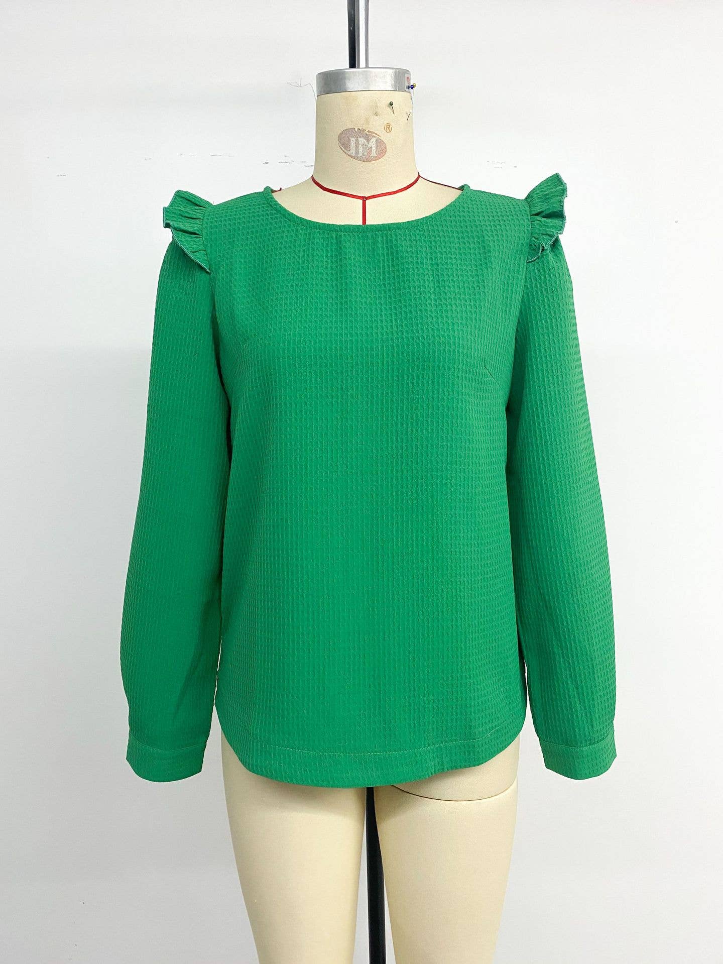 Casual style ruffled solid color texture shirt