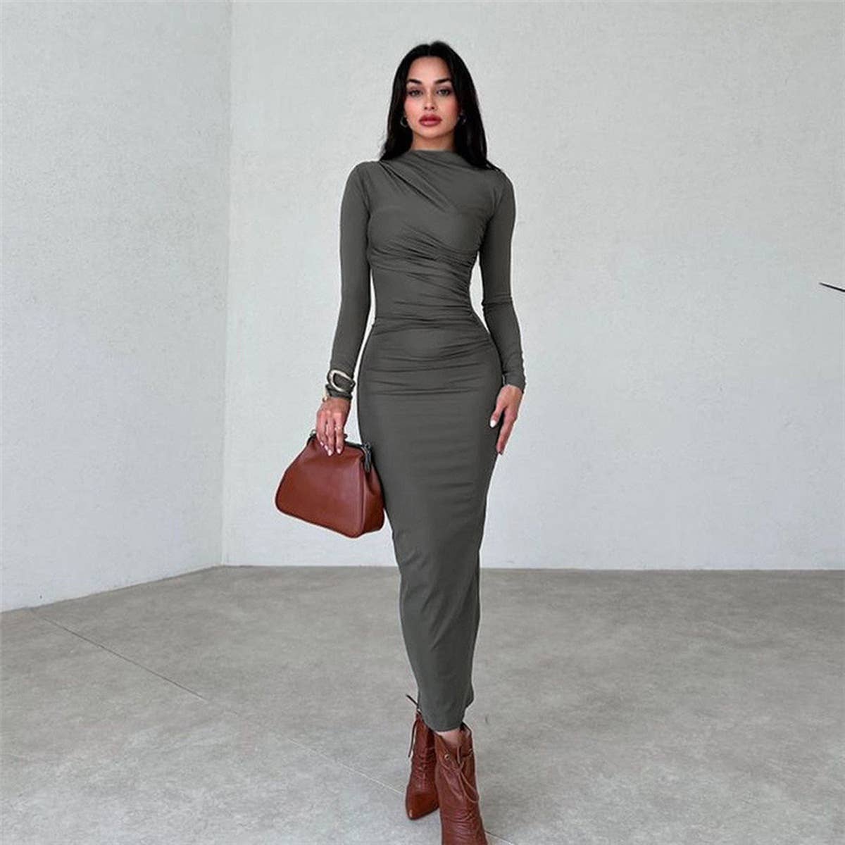 Form-fitting solid color body-hugging dress
