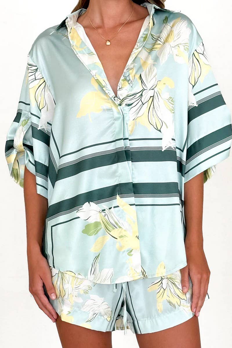 CWSS1206_SUMMER FASHION CASUAL PRINTED SHIRT SHORTS SET