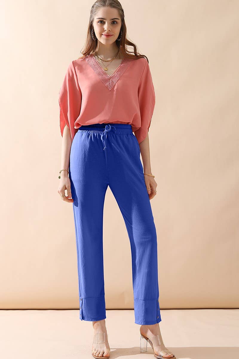 CWBLP424_BANDED LONG LEG STRAGHIT PANTS WITH POCKET