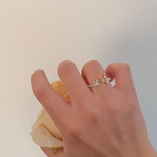 GOLD MULTI-LAYER HOLLOW ZIRCONIA SHELL PEARL RING