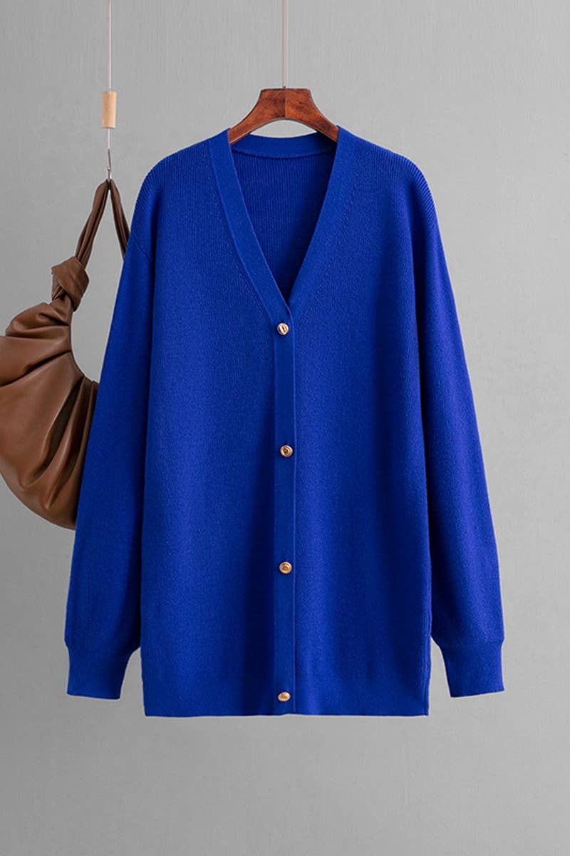 CWOCAL00669_SOLID LOOSE V NECK LONG KNIT CARDIGAN