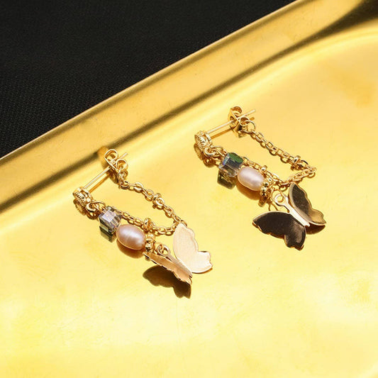 NEW SILVER NEEDLE BUTTERFLY TEMPERAMENT EARRINGS