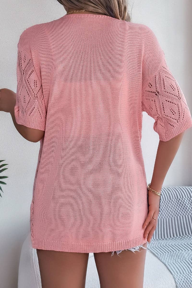 CWTBLS1055_SUMMER HOLLOW KNIT BEACH SUNBLOCK TOP