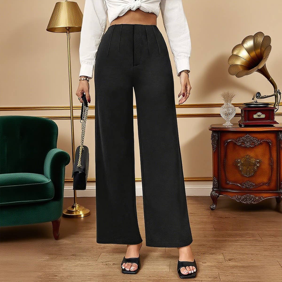 Fashion wide-leg high-waisted straight-leg pants