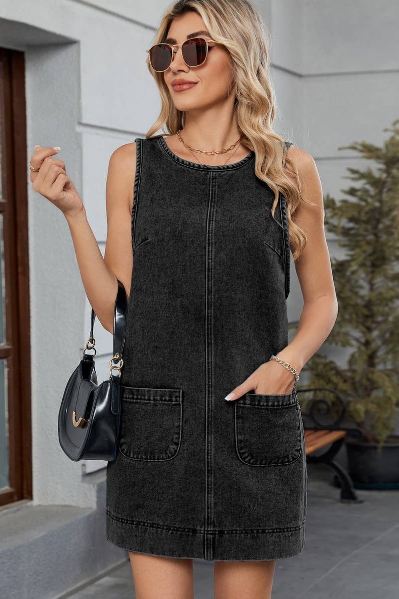 CWDSD10895_WASHED DENIM BACKLESS TANK MINI DRESS