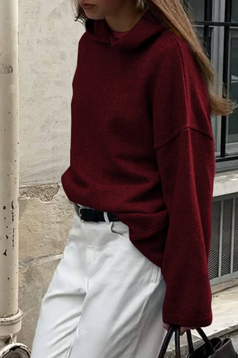 CWOHOL00632_CASUAL KNIT LONG SLEEVE HOODIE