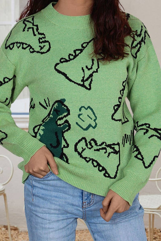 CWOSWL5171_WINTER KNITTED DINOSAUR LONG-SLEEVED SWEATER