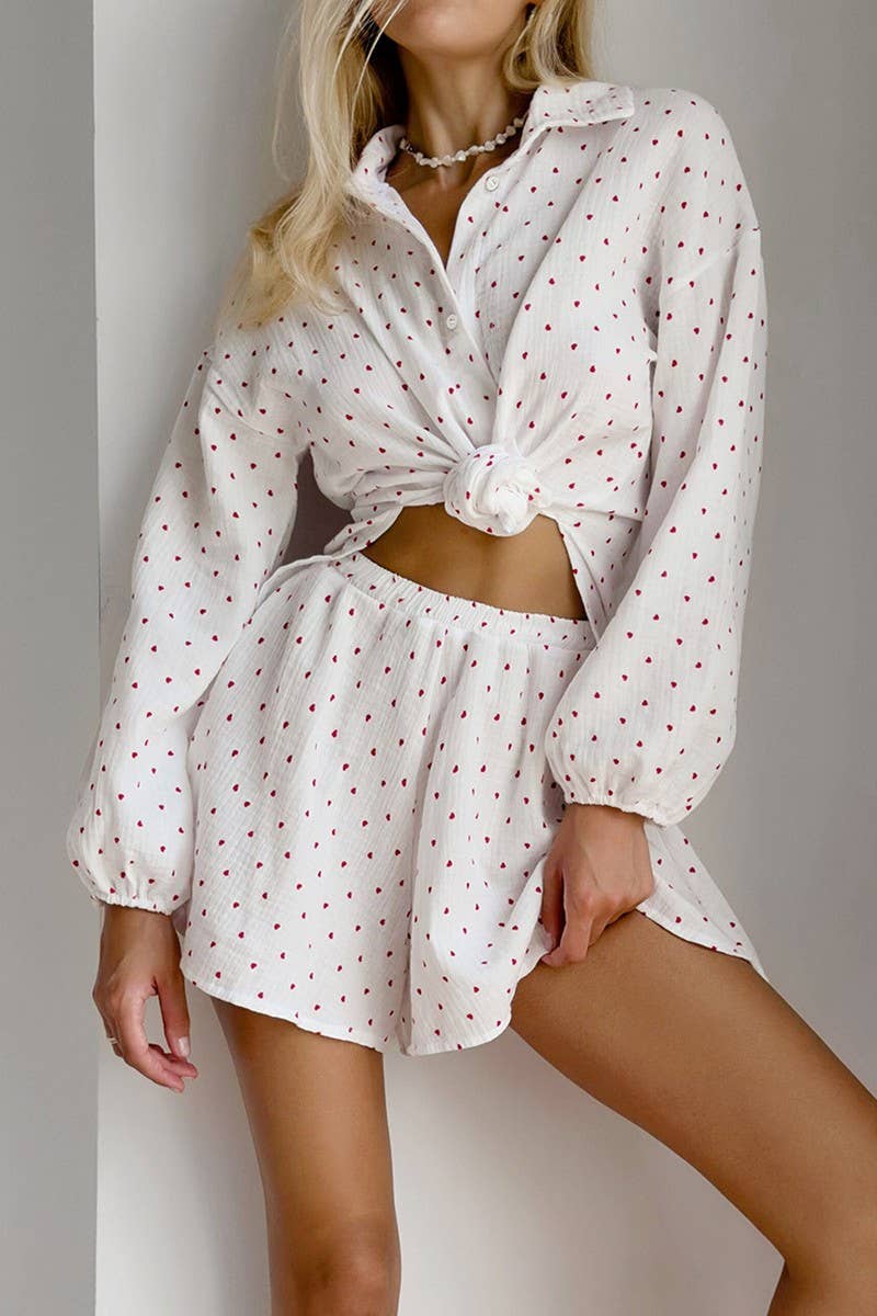 CWSPJ0069_LONG SLEEVED SHIRT WITH BUTTONS SHORTS PAJAMAS SET