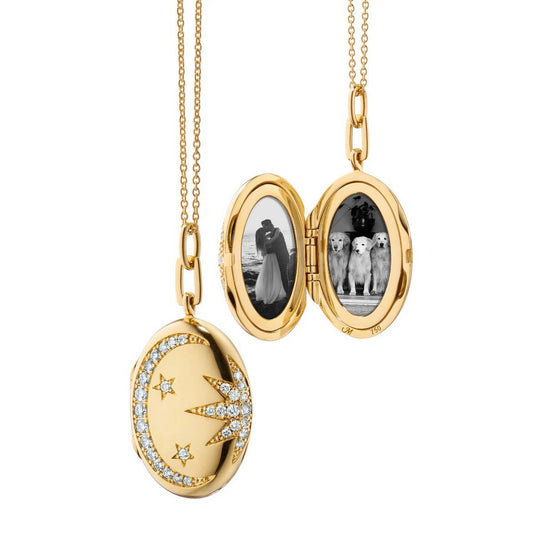 Moon Shell Locket Necklace ? Vintage Gold-Plated