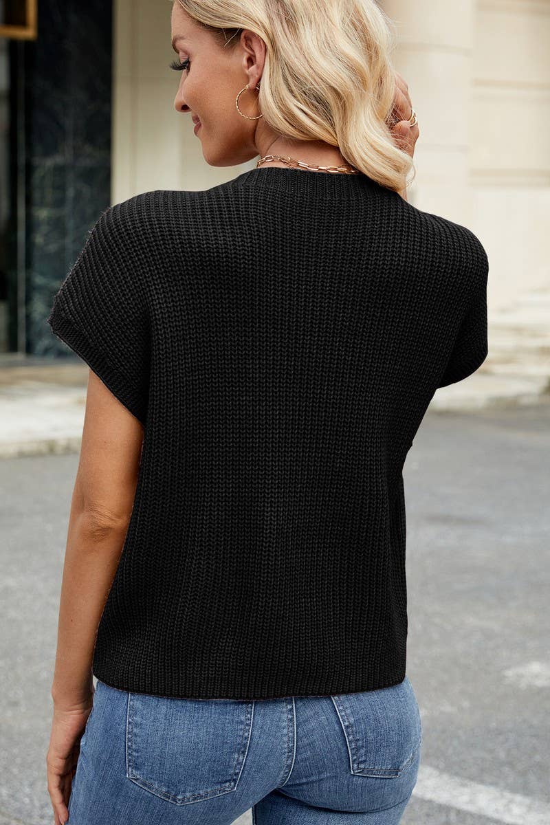 CWTBLS02494_SOLID CASUAL CROPPED KNIT VEST TOP