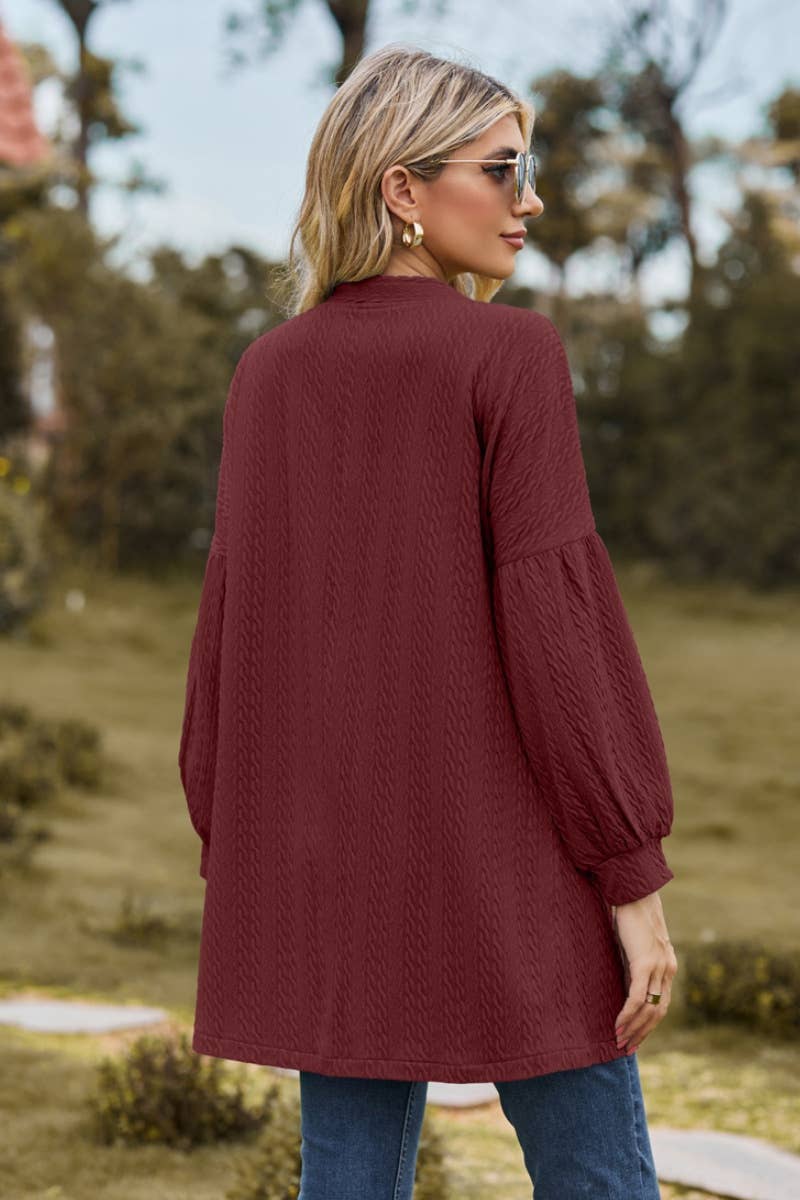 CWOCAL2082_BUTTON-FREE SOLID COLOR LONG SLEEVE CARDIGAN