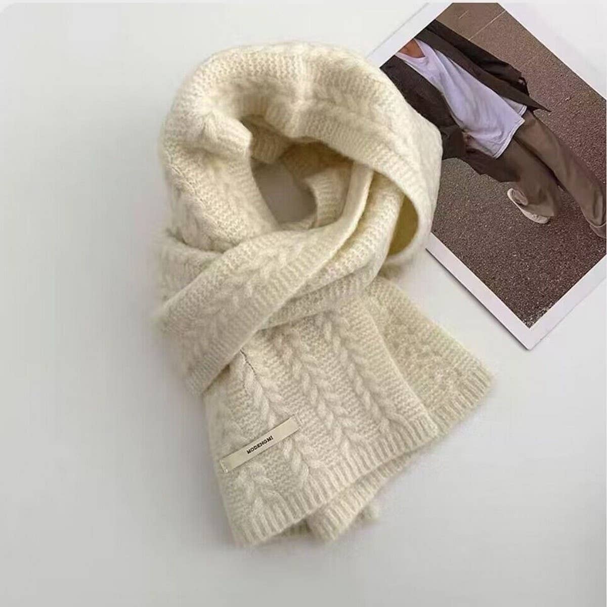 Avocado Green Wool Knit Scarf for Women,Warm_CWASC1506
