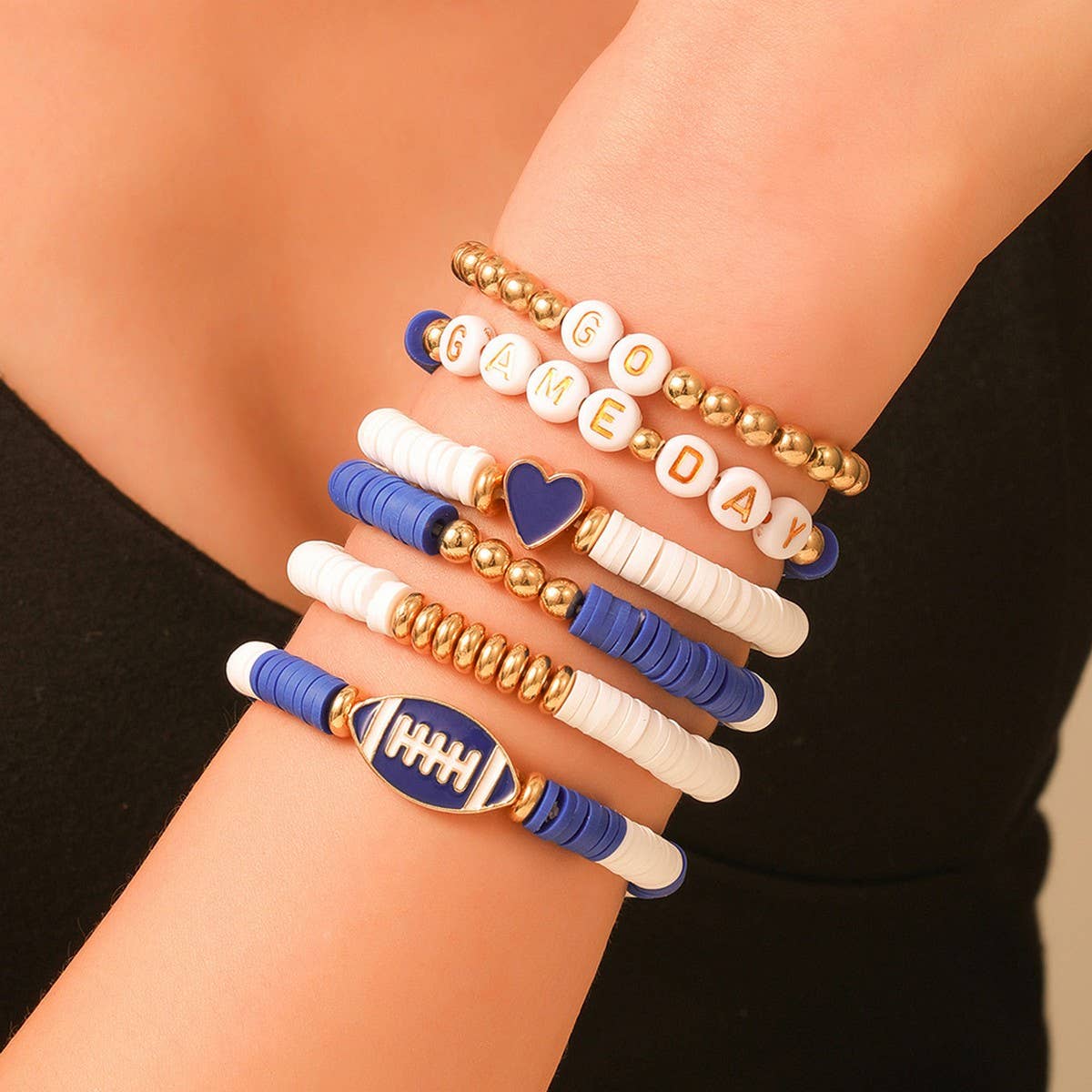 FOOTBALL HANDMADE SOFT CLAY LETTER BRACELET SET