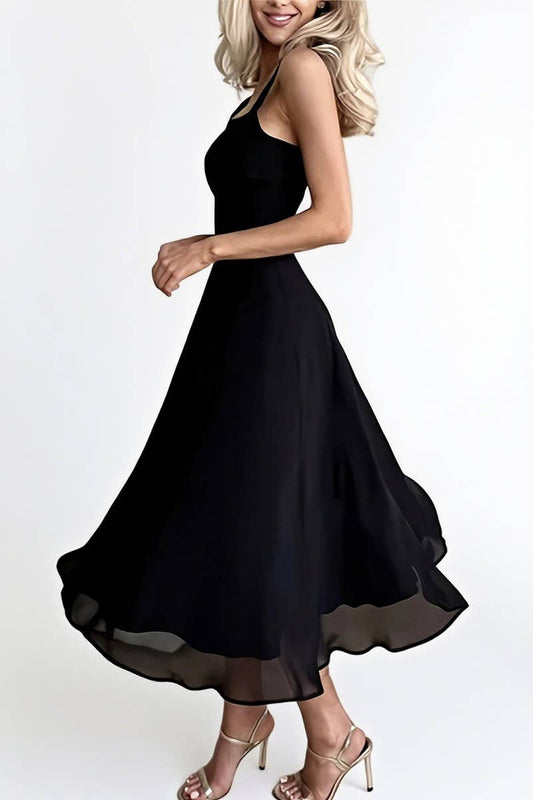 CWDHL1089_SLEEVELESS ELEGANT SQUARE NECK SLIM WAIST DRESS