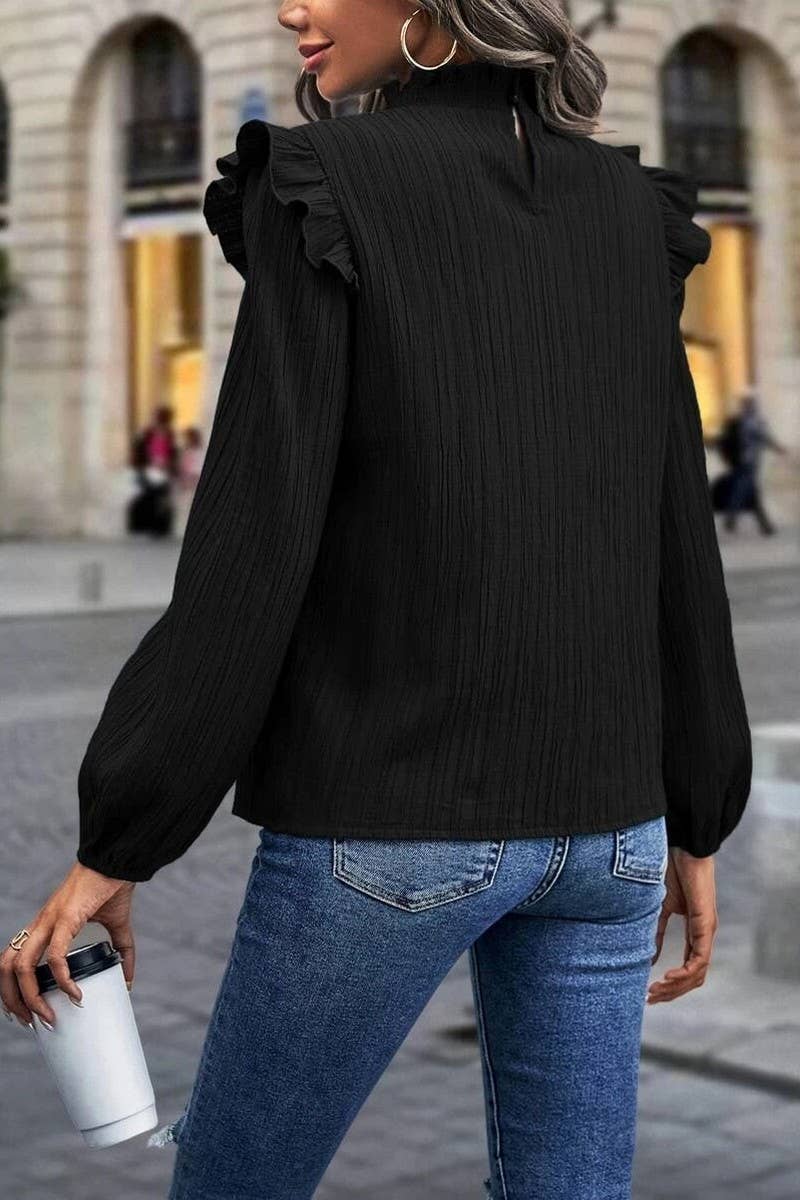 CWTBLL2424_RUFFLED STAND COLLAR LANTERN SLEEVE TOP